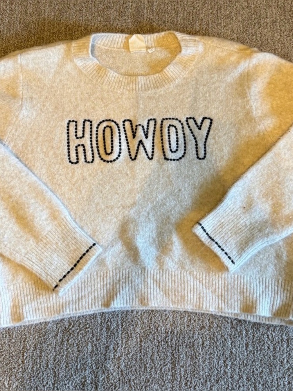 White Crow Cream 'HOWDY' Crewneck Sweater with Black Trim